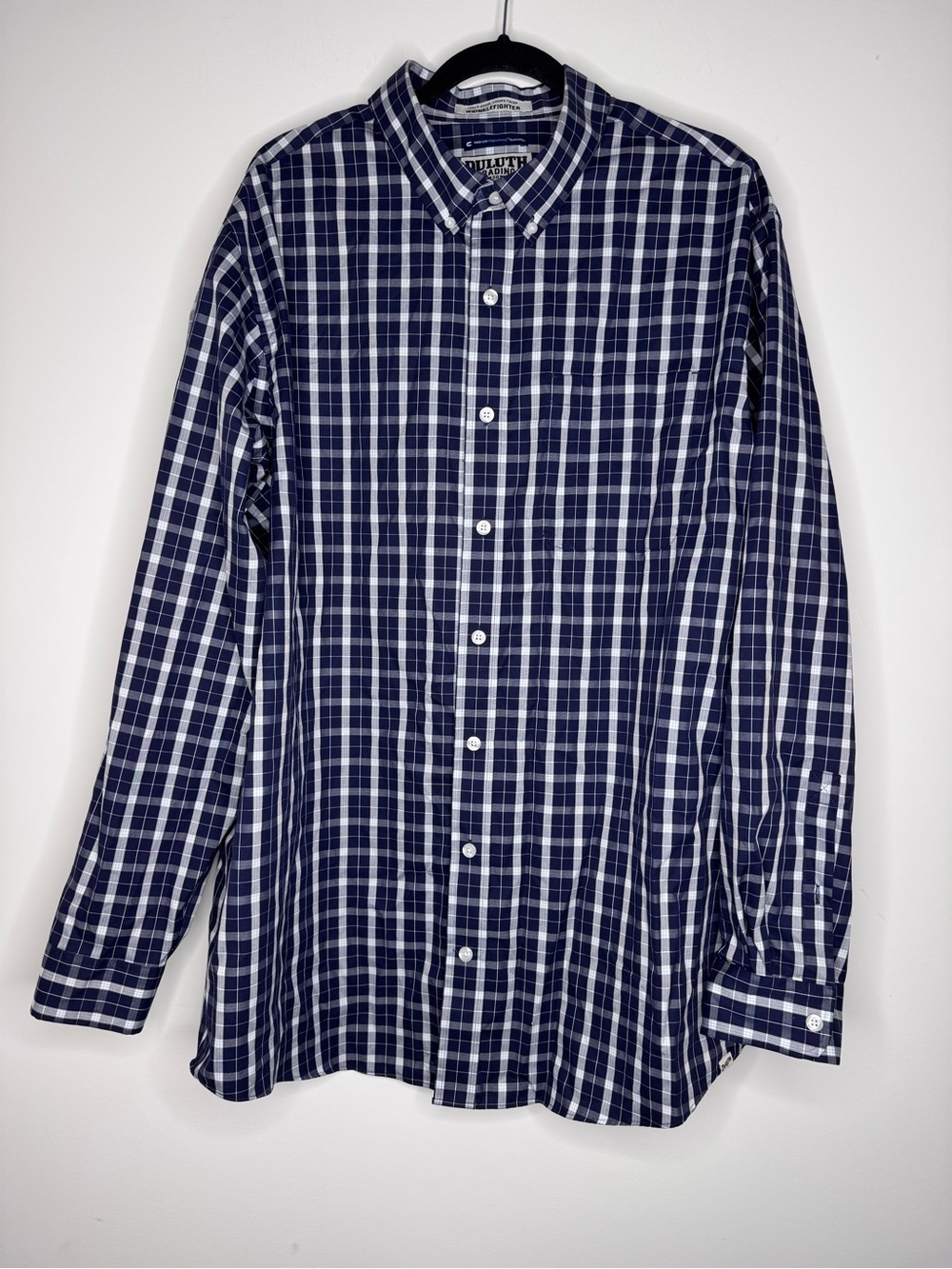 Duluth Trading Co Navy & White Plaid Button-Down Shirt